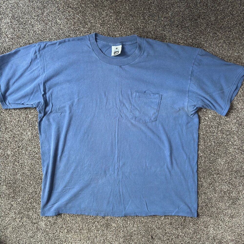 Vintage 90s Lee Heavyweight Pocket T Shirt XL Blue Made in USA Blank Single Stit